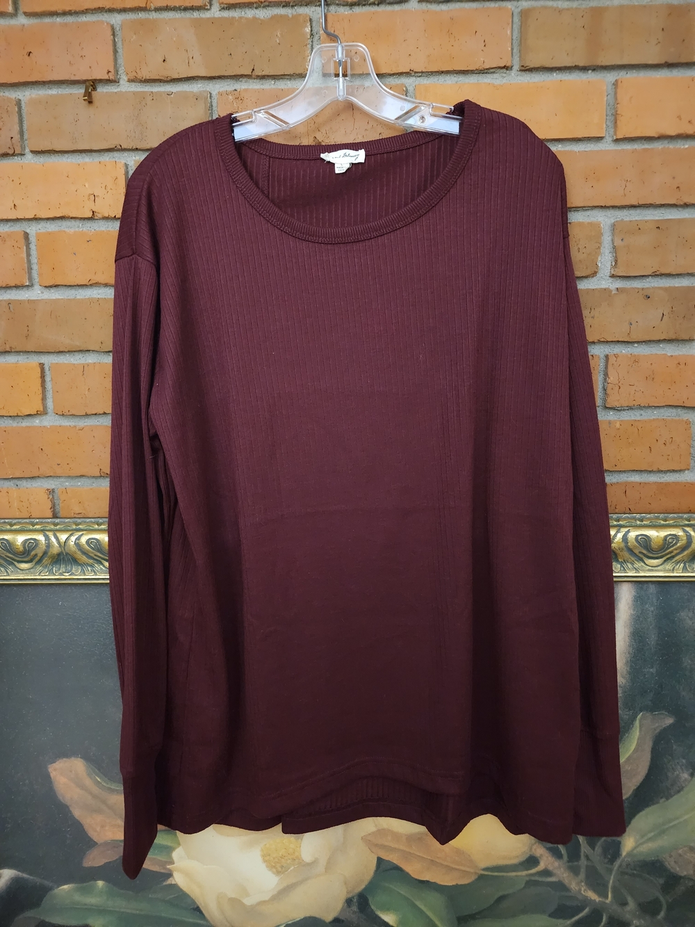 Jane and Delancey Ribbed Long-Sleeve Top in Burgundy